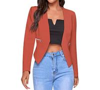 EFOFEI Women's Daily Life Lightweight Blazer Vintage Office Bolero Jacket Solid Color Fun Comfy Blazer Fall Short Pub Blazer Orange XXL