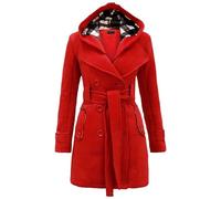 EFOFEI Womens Faux Wool Breasted Open Front Coat Midi Length Red L