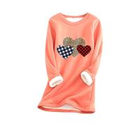 EFOFEI Women's Fleece Lined Sweatshirt Casual Cat Pattern Sweater Plain Solid Sweatshirt Long Sleeve O-Neck Pullover Heart Watermelon Red XXL