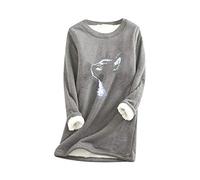 EFOFEI Women's Fleece Sweatshirt Fluffy Round Neck Sweatshirt Fashionable Simple Top Casual Fluffy Fleece Pullover Cat Dark Gray M
