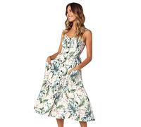 EFOFEI Women's Floral Printed Party Dress Striped Daily Dress Polka Dot All-Match Dress Button Through Cami Shift Dress Light Yellow S