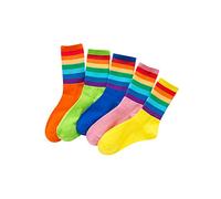 EFOFEI Womens Funny Socks Long Crew Sock Rainbow Novelty Casual Socks Striped 5 Pairs