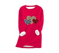 EFOFEI Women's Plain Solid Sweatshirt Heart Pattern Long Sleeve Jumper Fleece Lined Sweatshirt Crew Neck Soft Loungewear Heart Red S