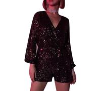 EFOFEI Women's Sequin Cross Wrap V Neck Jumpsuits Sexy Sparkly Dresses Romper Sparkly Glitter Club Party Jumpsuit Black L