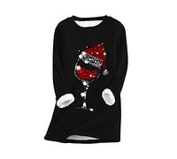 EFOFEI Women's Top With Christmas Hat Pattern Festive Sweatshirt Casual Warm Fleece Top Black XXL