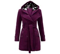 EFOFEI Womens Warm Faux Wool Jacket Winter Double Breasted Coat With Hood Purple L