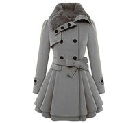 EFOFEI Women's Winter Warm Fashion Trend Wild Lapel Double Breasted Thick Artificial Faux Wool Irregular Hem Jacket Tops Grey XXS