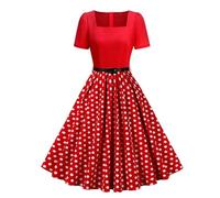 EFOGEP 1950s Dresses for Women Vintage Polka Dots Floral Short Sleeve Rockabilly A-Line Swing Midi Tea Dress Cocktail Wedding Party Prom Work Office Formal 50s Retro Dresses Red XXL