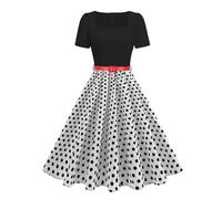 EFOGEP 1950s Dresses for Women Vintage Polka Dots Floral Short Sleeve Rockabilly A-Line Swing Midi Tea Dress Cocktail Wedding Party Prom Work Office Formal 50s Retro Dresses White XXL
