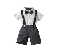 EFOGEP Baby Boy Gentleman Outfits: Short Sleeve Bowtie Button Down Shirt + Y-Back Suspender Shorts 2PCS Wedding Tuxedo Formal Suits Cake Smash Birthday Outfit Summer Clothes Black & White 3-4 Years