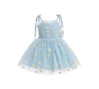 EFOGEP Baby Girl Birthday Party Dress: Princess Sleeveless Daisy Print Ruffle Tulle Tutu Dress Pageant Wedding Cake Smash Photo Shoot Outfit Casual Summer Sundress Blue & Daisy 5-6 Years