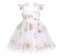 EFOGEP Baby Girl Birthday Party Dress: Princess Sleeveless Spaghetti Straps Pleated Smocked Tulle Tutu Ruffle Dress Floral Pleased A Line Dress Pageant Summer Sundress White 12-18 Months