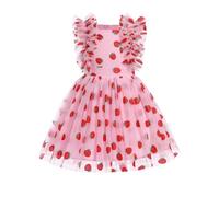 EFOGEP Baby Girl Birthday Party Dress: Toddler Princess Flutter Sleeve Sequins Tulle Tutu Dresses A-line Wedding Guest Pageant Cake Smash Photo Shoot Outfit Pink Strawberry 2-3 Years