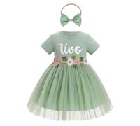 EFOGEP Baby Girl First Birthday Outfit Floral Embroidery Short Sleeve Tulle Tutu Princess Dresses with Bowknot Headband Sets Christening Cake Smash Newborn Photoshoot Clothes