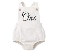 EFOGEP Baby Girls Boys First Birthday Outfit Sleeveless Backless Corduroy Romper Letter Print Overalls One Year Old Jumpsuit Cake Smash Photo Shoot Outfit Beige 12-18 Months