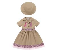 EFOGEP Baby Girls Jungle Safari Costume: Wild One Birthday Party Cake Smash Outfit Giraffe Short Sleeve Ruffle Tulle Dress+Hat 2PCS Explorer Froest Adventure Zoo Keeper Dresses Khaki 12-18 Months