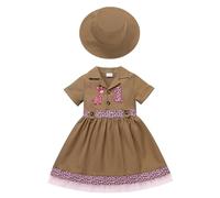 EFOGEP Baby Girls Jungle Safari Costume: Wild One Birthday Party Cake Smash Outfit Short Sleeve Ruffle Tulle Dress+Hat 2PCS Explorer Clothes Froest Adventure Zoo Keeper Dresses Brown 12-18 Months