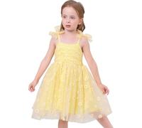 EFOGEP Baby Girls Tutu Dress: Princess Sleeveless Backless Summer Sundress Fairy Rainbow Sequins Ruffle Tulle Dress Birthday Party Dresses Cake Smash Photo Shoot Outfit Yellow & Daisy 18-24 Months
