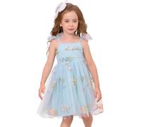 EFOGEP Baby Girls Tutu Dress: Princess Sleeveless Spaghetti Straps Backless Summer Sundress Ruffle Tulle Dress Birthday Party Dresses Cake Smash Photo Shoot Outfit Blue & Floral 6-12 Months