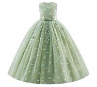 EFOGEP Flower Girl Dresses 3D Floral Sleeveless Lace Wedding Maxi Dress Elegant Floor Length Princess Tulle Tutu Ball Gown Birthday Evening Party Festival Pageant Prom Green 3-4Y