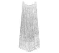 EFOGEP Girls Tassel Sleeveless Latin Dance Dress Vintage Layered Fringe Tassels Dresses Stage Ballroom Cha Cha Jazz Samba Rumba Dancewear Dress for Kids 4-13 Years Silver 4-5Y