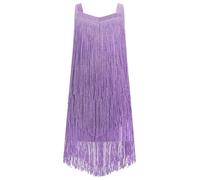 EFOGEP Girls Tassel Sleeveless Latin Dance Dress Vintage Layered Fringe Tassels Dresses Stage Ballroom Cha Cha Jazz Samba Rumba Dancewear Dress for Kids 4-13 Years Purple 10-11Y