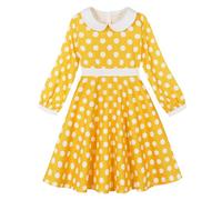 EFOGEP Girls Vintage Polka Dot Dress Doll Collar Long Sleeve Fall Winter 50s Style Audrey Hepburn Rockabilly Swing Dresses Casual Wedding Party Skater Dress Yellow 5-6Y