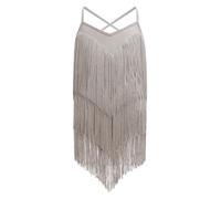 EFOGEP Kid Girls Fringe Tassel Dress Sleeveless Spaghetti Strap Vintage Layered Fringe Dresses 20s Party Ballroom Cha Cha Jazz Outfits Lyrical Dance Dress for Girls Silver