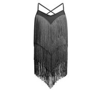 EFOGEP Kid Girls Fringe Tassel Dress Sleeveless Spaghetti Strap Vintage Layered Fringe Dresses 20s Party Ballroom Cha Cha Jazz Outfits Lyrical Dance Dress for Girls Black