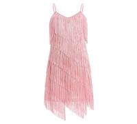 EFOGEP Kids Girls Latin Tassel Sparkly Dress Sequins Sleeveless Vintage Layered Fringe Dresses Ballroom Party Cha Cha Jazz Tango Ballet Dance 1920s Performance Dress Pink 10-11 Y