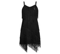 EFOGEP Kids Girls Latin Tassel Sparkly Dress Sequins Sleeveless Vintage Layered Fringe Dresses Ballroom Party Cha Cha Jazz Tango Ballet Dance 1920s Performance Dress Black 10-11 Y