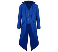 EFOGEP Men's Steampunk Vintage Tailcoat: Prince Long Sleeve Button Down Jacket Gothic Victorian Frock Coat Formal Uniform Medieval Gothic Tuxedo Renaissance Pirate Halloween Costume Blue 3XL