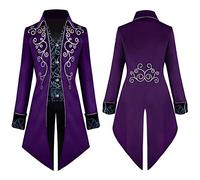 EFOGEP Men's Steampunk Vintage Tailcoat Prince Long Sleeve Button Down Jacket Gothic Victorian Frock Coat Formal Uniform Medieval Gothic Tuxedo Renaissance Halloween Costume Embroidery & Purple 3XL