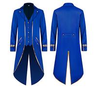 EFOGEP Men's Steampunk Vintage Tailcoat Prince Long Sleeve Button Down Jacket Gothic Victorian Frock Coat Formal Uniform Medieval Gothic Tuxedo Renaissance Pirate Halloween Costume Trimming & Blue L