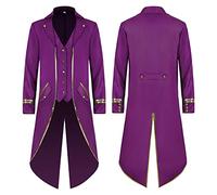 EFOGEP Men's Steampunk Vintage Tailcoat Prince Long Sleeve Button Down Jacket Gothic Victorian Frock Coat Uniform Medieval Gothic Tuxedo Renaissance Pirate Halloween Costume Trimming & Purple M