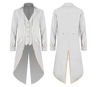 EFOGEP Men's Steampunk Vintage Tailcoat Prince Long Sleeve Button Down Jacket Gothic Victorian Frock Coat Formal Uniform Medieval Gothic Tuxedo Renaissance Halloween Costume Trimming & White XXL