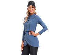 EFOGEP Muslim Swimming Costume Women 3PCS: Burkini Modest Swimwear Long Sleeve Floral Print Full Cover Swimsuit Built-in Bra Top+Hijab+Pants Islamic Arabic Bathing Suit Surfing Beachwear Blue M
