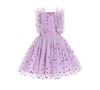 EFOGEP Toddler Baby Girl Birthday Party Dress: Princess Summer Flutter Sleeve Sequins Polka Dot Tulle Tutu Dresses A-line Wedding Guest Pageant Cake Smash Photo Shoot Outfit Purple 5-6 Years