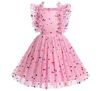 EFOGEP Toddler Baby Girl Birthday Party Dress: Princess Summer Flutter Sleeve Sequins Polka Dot Tulle Tutu Dresses Wedding Guest Pageant Cake Smash Photo Shoot Outfit Pink & Polka Dot 4-5 Years