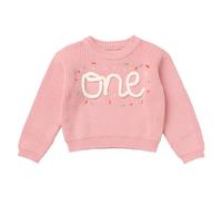 EFOGEP Toddler Baby Girls Boys First Birthday Outfit Long Sleeve Boho Embroidery One Year Old Sweater Top Warm Knitted Pullover Sweatshirt Cake Smash Photo Short Fall Winter Clothes Pink & One 1 Year