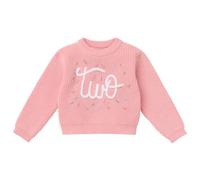 EFOGEP Toddler Baby Girls Boys First Birthday Outfit Long Sleeve Boho Embroidery One Year Old Sweater Top Warm Knitted Pullover Sweatshirt Cake Smash Photo Short Fall Winter Clothes Light Pink 2 Years