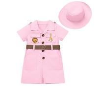 EFOGEP Wild One Birthday Decorations: Baby Boys Girls Safari Explorer Costume Short Sleeve Romper Jumpsuit with Belt Hat 2PCS Cake Smash Clothes Froest Adventure Zoo Keeper Outfit Pink 6-12 Months