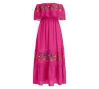 EFOGEP Women Mexican Boho Floral Printed Drape Off Shoulder Fancy Traditional Fiesta Maxi Casual Wedding Beach Party Dress with Belt Hot Pink XXL
