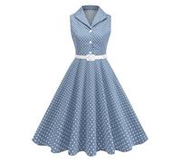 EFOGEP Women Vintage 1950s Rockabilly Swing Dress Elegant Polka Dot Lapel Cocktail Audrey Hepburn Style Formal Prom Tea Party Midi Dresses Light Blue XL