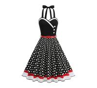 EFOGEP Women Vintage Rockabilly Swing Dress 50s Halterneck Polka Dot Floral A-Line Dresses Cocktail Party Formal Evening Dress with Belt Black 12
