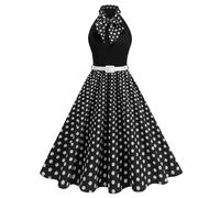 EFOGEP Womens 1950s Vintage Polka Dots Rockabilly Swing Dress Hepburn Style Halterneck Bow 50s Retro A-Line Midi Dresses Cocktail Party Formal Evening Prom Dress Black 14