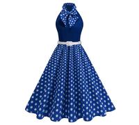 EFOGEP Womens 1950s Vintage Polka Dots Rockabilly Swing Dress Hepburn Style Halterneck Bow 50s Retro A-Line Midi Dresses Cocktail Party Formal Evening Prom Dress Dark Blue 14