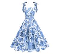 EFOGEP Womens 1950s Vintage Rockabilly Swing Dress Hepburn Style Spaghetti Strap Floral A-Line Midi Dresses 50s Retro Tea Parties Cocktail Evening Casual Summer Dress Light Blue XXL