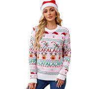 EFOGEP Women's Christmas Sweater: Ladies Xmas Jumper Traditional Reindeer Ugly Sweater Chunky Pullover Long Sleeve Round Neck Knitted Casual Holiday Party Knitwear Warm Winter Tops Pink XXL