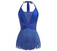 EFOGEP Womens Latin Dance Costume Fringe Bodysuit Blue XL